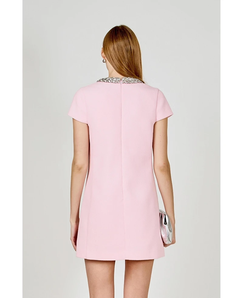 endless rose Women's Jewel Trim Neck Mini Dress