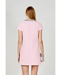 endless rose Women's Jewel Trim Neck Mini Dress