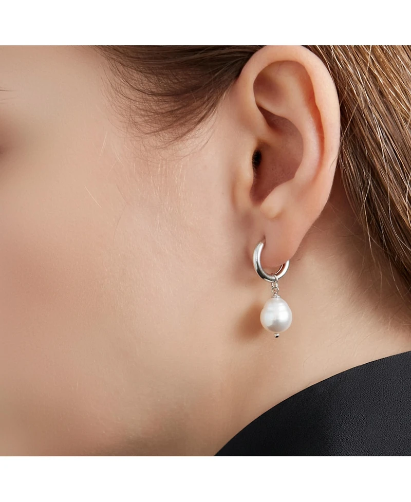Joey Baby Silver Mini Hoop Earrings with Freshwater Pearl Drop