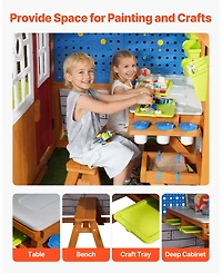 Sugift Cedar Wood Playhouse with Functional Doorbell, Windows & Storage Pockets