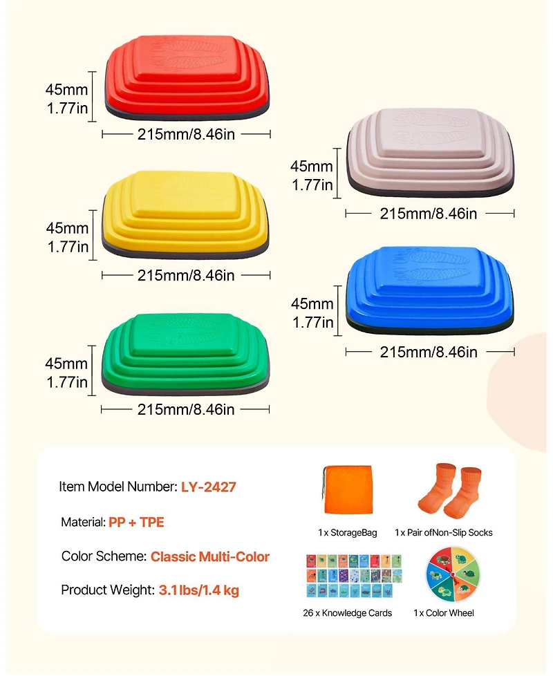 Sugift 10-pc Large Balance Stepping Stones Set, Non-Slip 220 lb Capacity