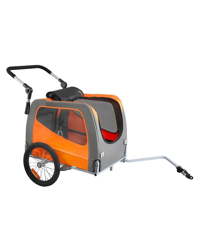 Dog Bike Trailer 2-in-1 Pet Stroller Carrier 66 Lb Capacity Orange Gray