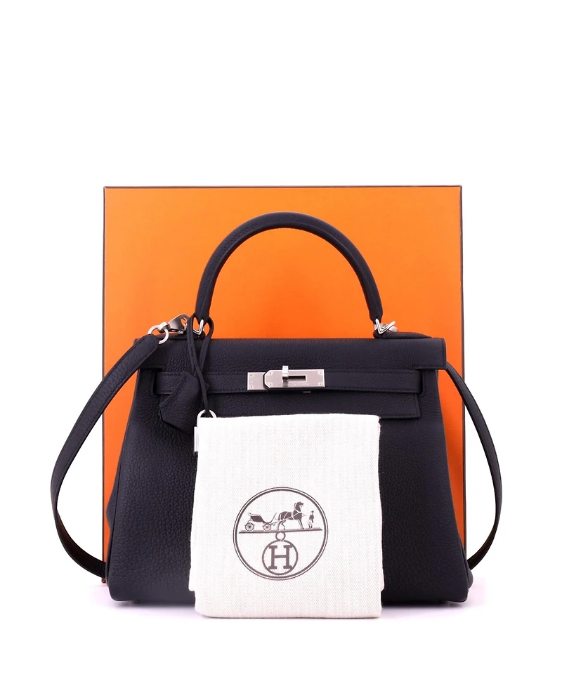 Pre-Owned HERMES Kelly 28 Handbag Black Togo with Brushed Palladium Hardware