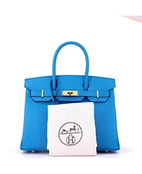 Pre-Owned HERMES Birkin 30 Handbag Blue Epsom with Gold Hardware