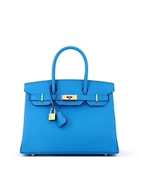 Pre-Owned HERMES Birkin 30 Handbag Blue Epsom with Gold Hardware