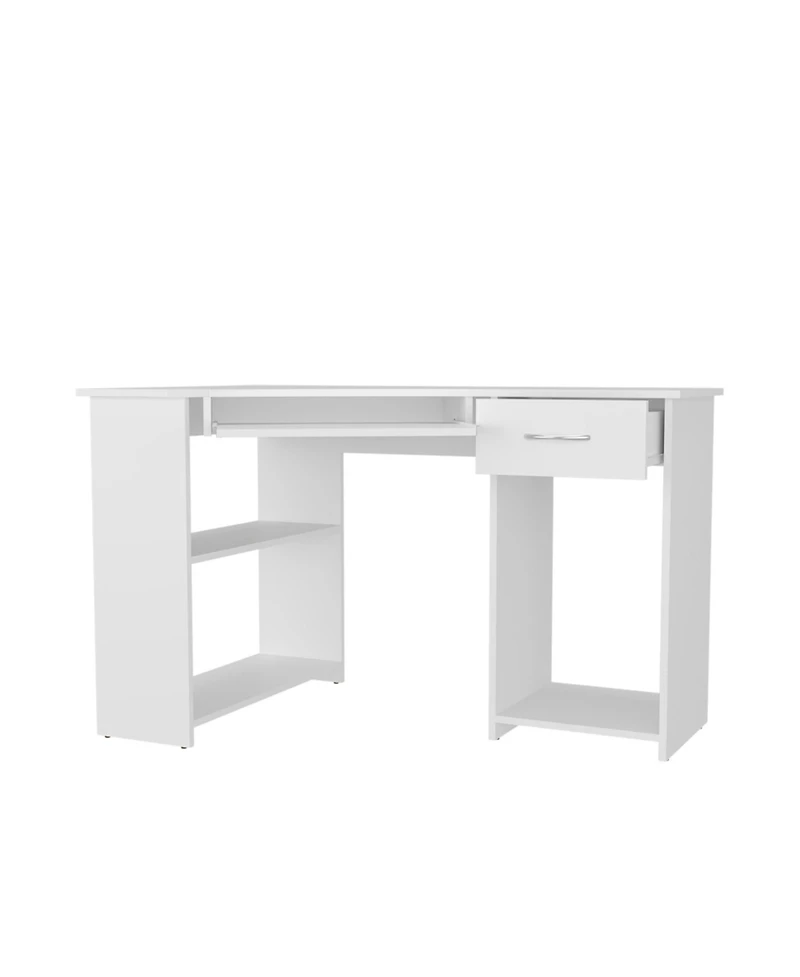 Fm Furniture Ekko Corner Computer Desk, L-Shaped Home Office Desk with Drawer, Shelves, and Cpu Space