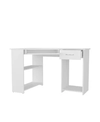 Fm Furniture Ekko Corner Computer Desk, L-Shaped Home Office Desk with Drawer, Shelves, and Cpu Space