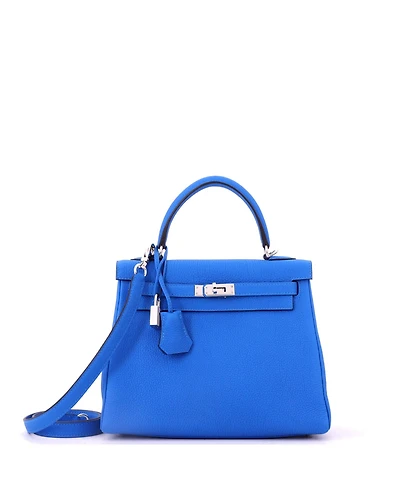 Pre-Owned HERMES Kelly 25 Handbag Blue Togo with Palladium Hardware