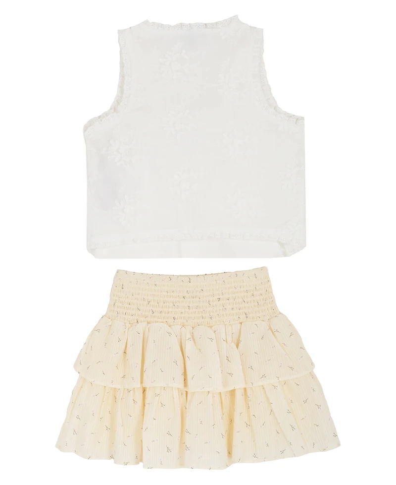 Rare Editions Girls' 7-12 Eyelet Vest, Cami and Floral Skort, 3-Piece Set