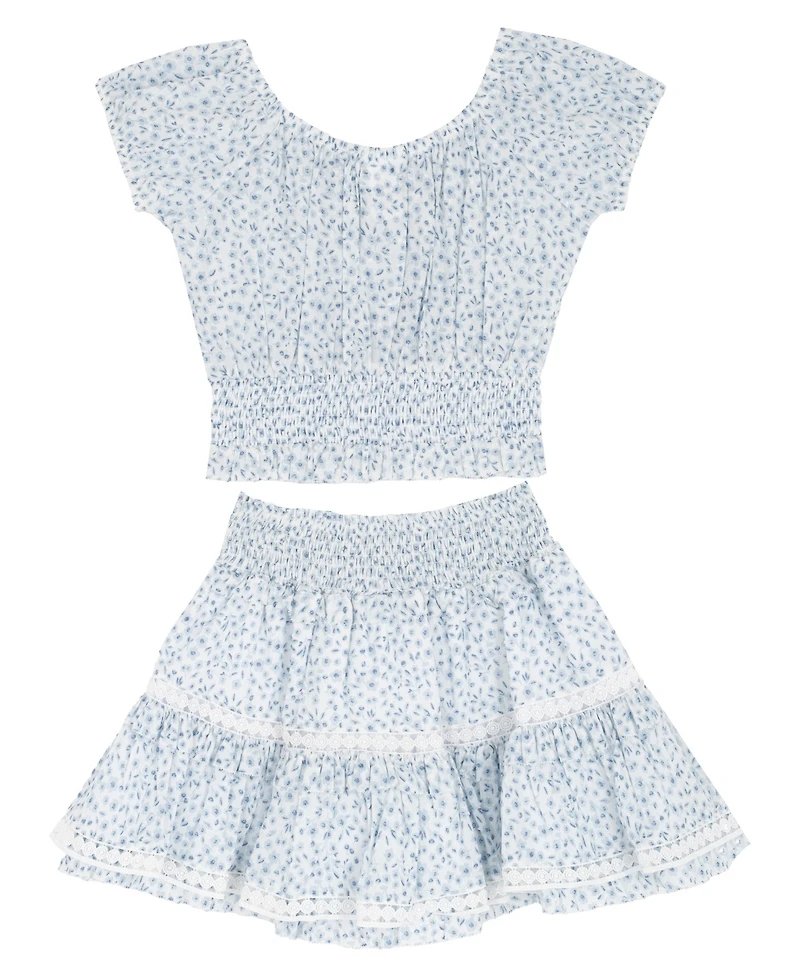 Rare Editions Girls' 7-16 Floral Printed Smocked Top and Skort, 2-Piece Set