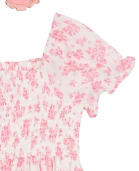 Rare Editions Girls' 2T-6X Printed Square Neck Smocked Dress with Sunglass