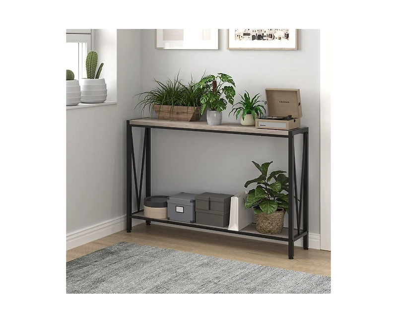 gaomon Console Table, 43.0" Entryway Table with Storage, Industrial Sofa Table with V Design