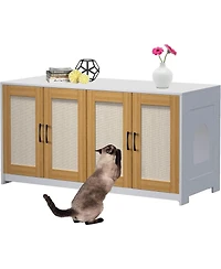 gaomon Double Litter Box Enclosure Furniture for 2 Cats | 47.2" Large Hidden Cabinet with Sisal Doors, Multi-Functional Cat Tv Stand/Side Table