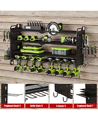 Hausource 32" Wall Mount Tool Organizer 4 Layers Garage Storage Racks with 8 Drill Holders, Power Adapter for Home Organization