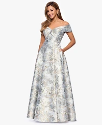 Xscape Petite Off-The-Shoulder Metallic Jacquard Gown