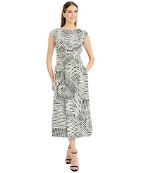 Luxely Women's Printed Boat Neck Sleeveless Midi Dress