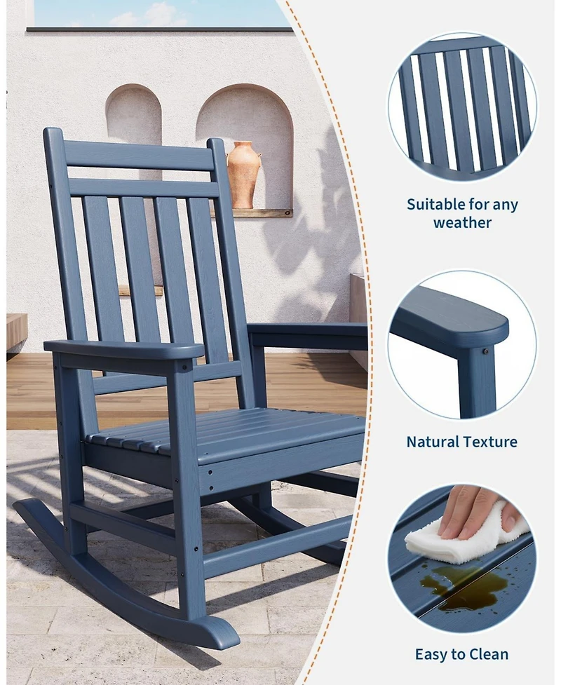 gaomon Hdpe Weather-Resistant Rocking Adirondack Chair - 380LBS Heavy Duty, No Complex Assembly, Wood-Grain Patio/Lawn