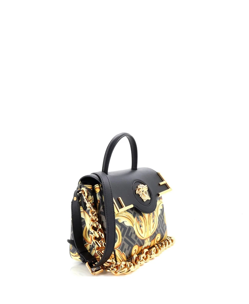 Pre-Owned Versace Medium x Fendi Fendace La Medusa Top Handle Bag Printed Laminated Leather with Leather