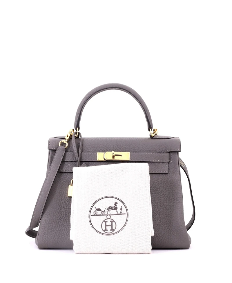 Pre-Owned HERMES Kelly 28 Handbag Grey Togo with Gold Hardware