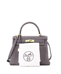 Pre-Owned HERMES Kelly 28 Handbag Grey Togo with Gold Hardware