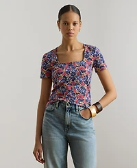 Lauren Ralph Women's Floral Printed Square Neck Top
