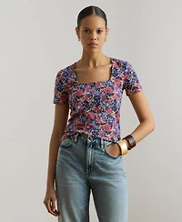 Lauren Ralph Lauren Womens Floral Printed Square Neck Top