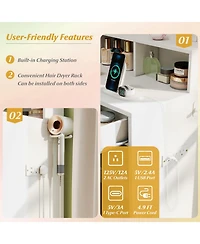 Volenca 31.5" Vanity Desk with Lighted Mirror, 3 Lighting Modes, and Storage Shelves