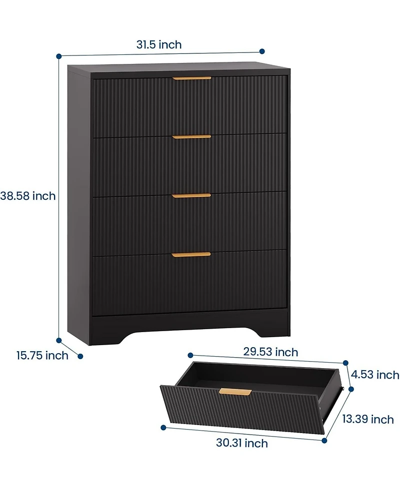 Gaomon 4 Drawer Dresser for Bedroom, Modern Chest of Drawers with Waveform Fluted Panel, Tall Wood Storage Nursery, Hallway, Living Room,