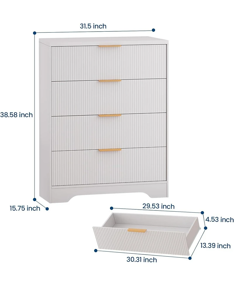 Gaomon 4 Drawer Dresser for Bedroom, Modern Chest of Drawers with Waveform Fluted Panel, Tall Wood Storage Nursery, Hallway, Living Room,