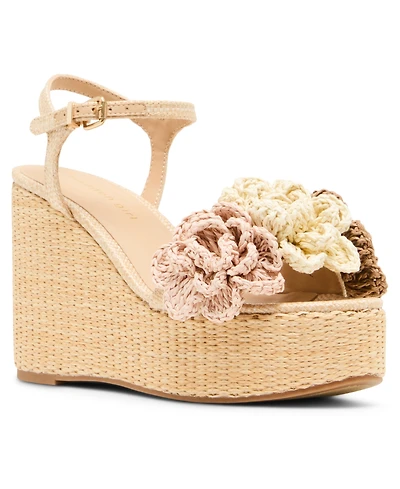 Madden Girl Women's Shore Raffia Flower Platform Wedge Sandals