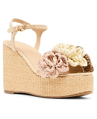 Madden Girl Women's Shore Raffia Flower Platform Wedge Sandals