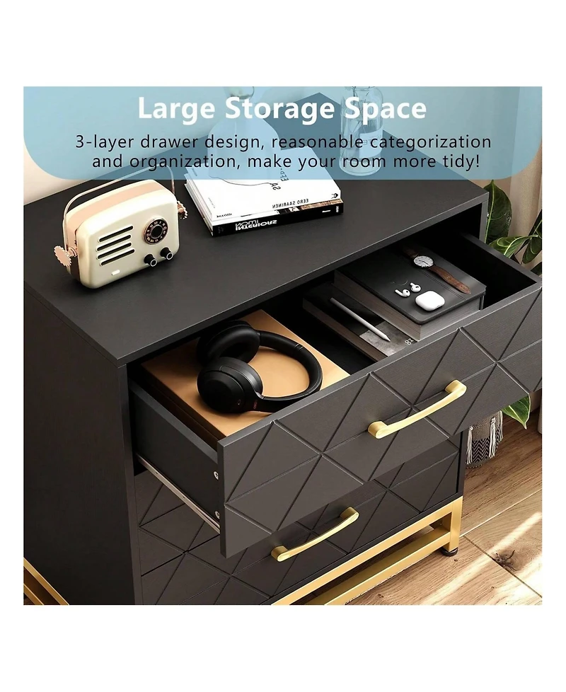 gaomon White 3-Drawer Wood Dresser, Bedroom Nightstand Storage Chest Organizer for Closet Clothes