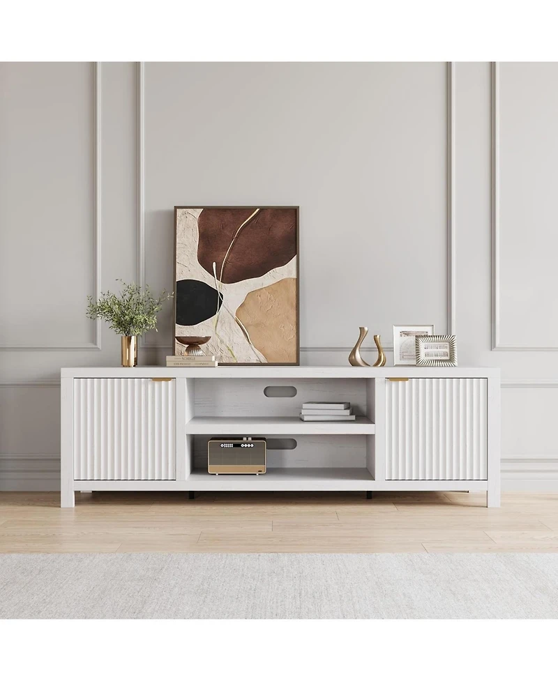 gaomon Fluted Tv Stand for 80 Inch Tv, Modern Entertainment Center with Storage & Gold Handles