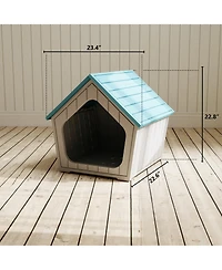 Decksplore Durable Mdf Structure Foldable Indoor Cat House Blue with Scratch Pad for Multi-Cats