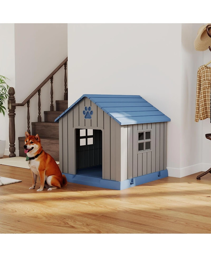 Decksplore 31 inch pointed dog house All Weather Insulated Shelter for Medium Dogs with Waterproof Design