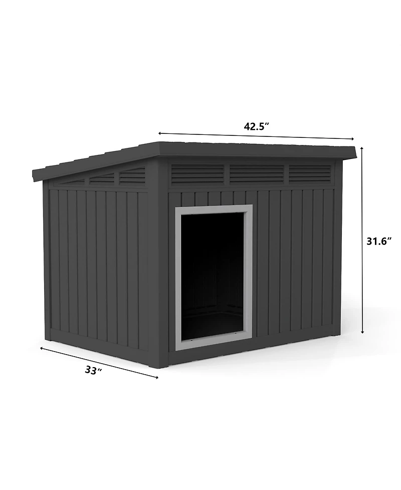 Decksplore 204 inclined top air pole kennel gray and black Durable Outdoor Kennel with Angled Roof for Optimal Drainage and Ventilation