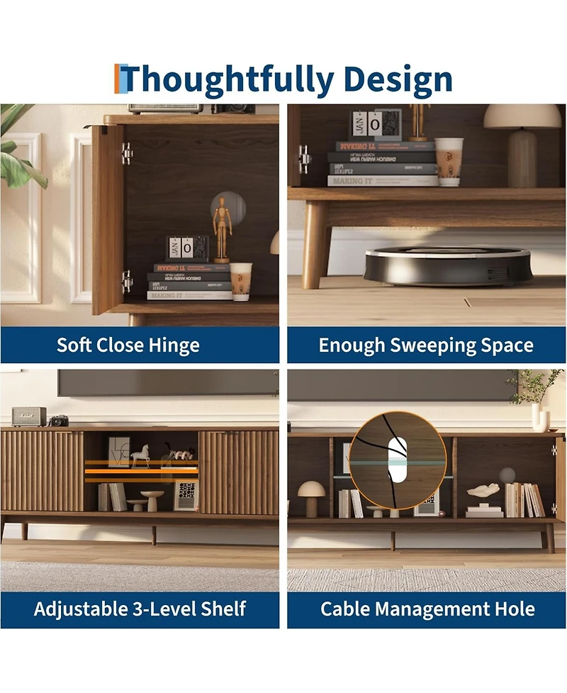 Gaomon 63" Modern Tv Stand with Storage, Adjustable Shelf, Power Outlet & Usb Ports – Entertainment Center for Living Room