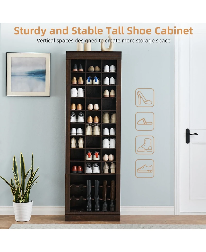 Homfan 10-Tier Freestanding Shoe Cabinet, 27 Cubbies and Tall Boots Storage, for Entryway, Hallway