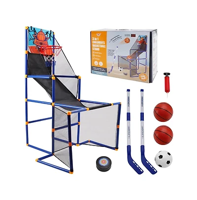 Bruce & Shark Kids 3-in-1 Sports Set - Basketball, Soccer & Hockey Game Center with Scoreboard