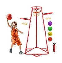 Bruce & Shark 4-Hoop Kids Basketball Set, Multi-Height Fixed Hoops for Family & Group Play