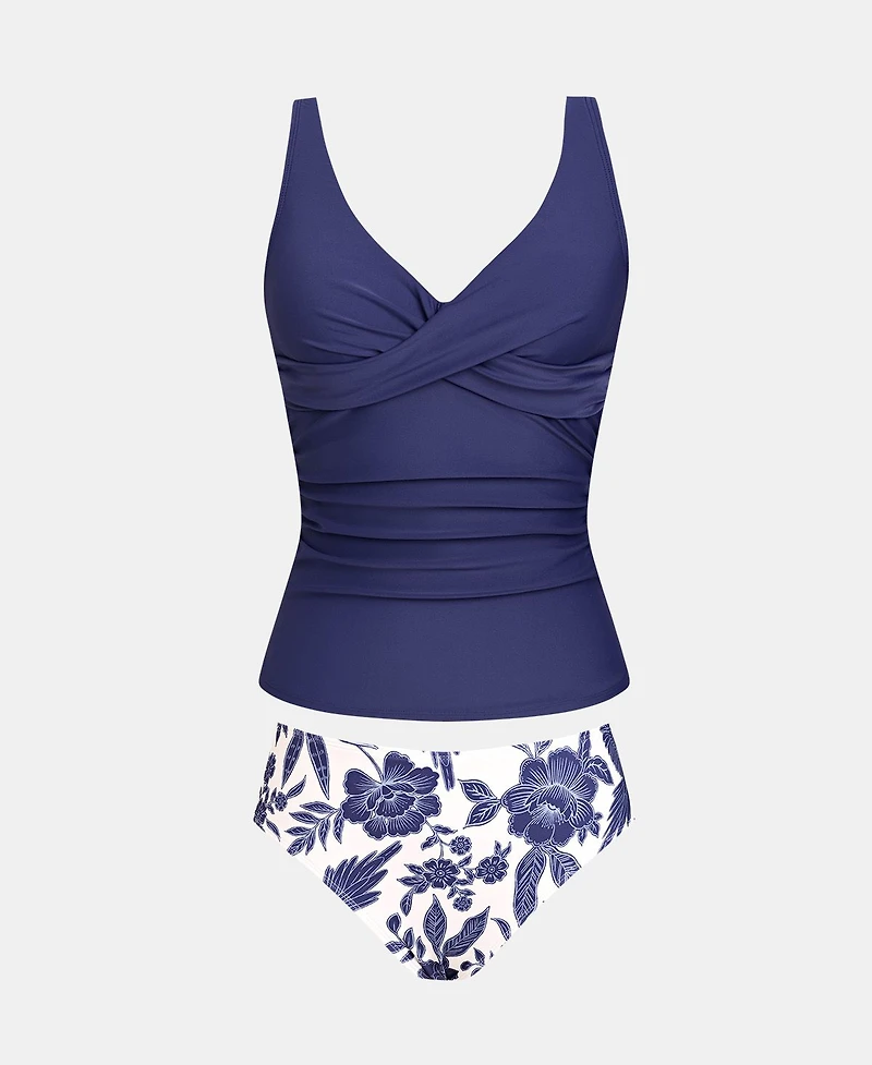 Cupshe Women's Twisted V-Neck Ruched Front Tankini Set