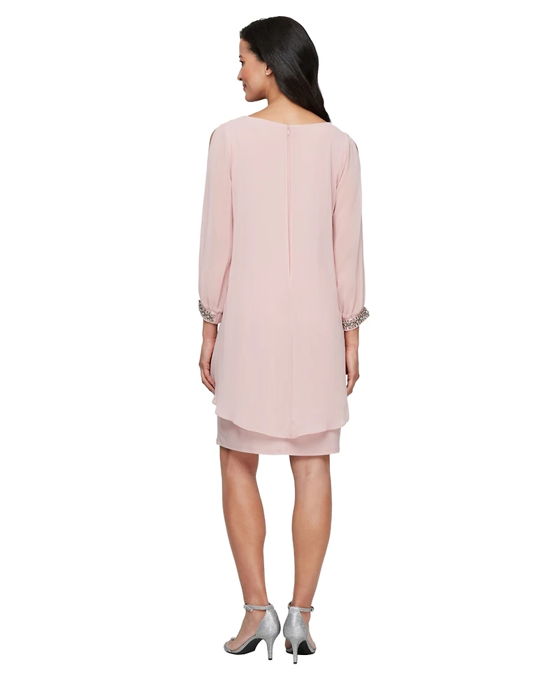 Sl Fashions Petite Boat Neck Shirt Overlay Sheath Dress