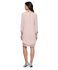 Sl Fashions Petite Boat Neck Shirt Overlay Sheath Dress