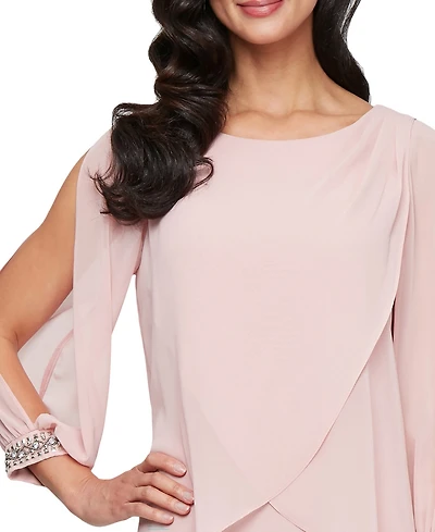 Sl Fashions Petite Boat Neck Shirt Overlay Sheath Dress