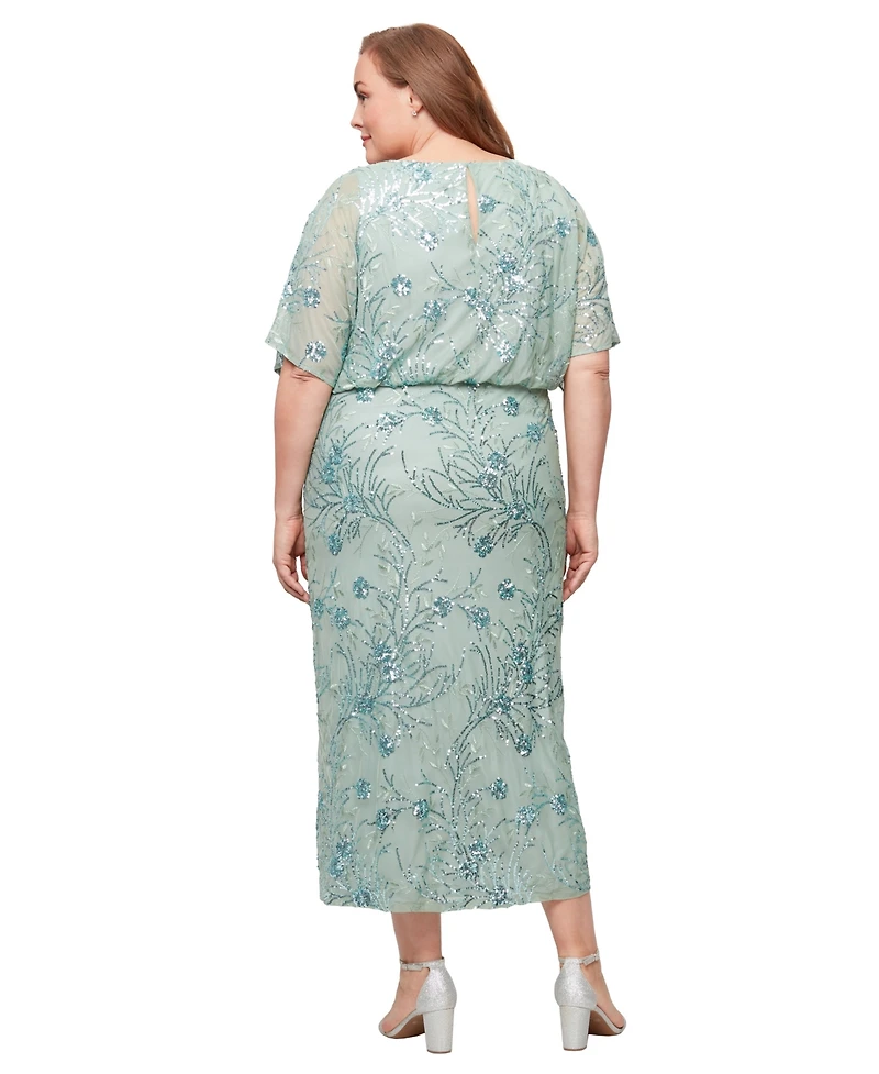 Sl Fashions Plus Round-Neck Blouson Sequin Dress