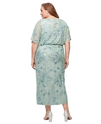 Sl Fashions Plus Round-Neck Blouson Sequin Dress