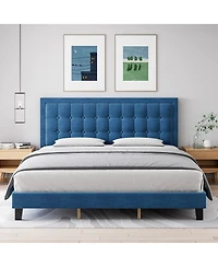 gaomon Platform Bed Frame with Upholstered Button Tufted Headboard, Metal Framework, Wood Slats Support
