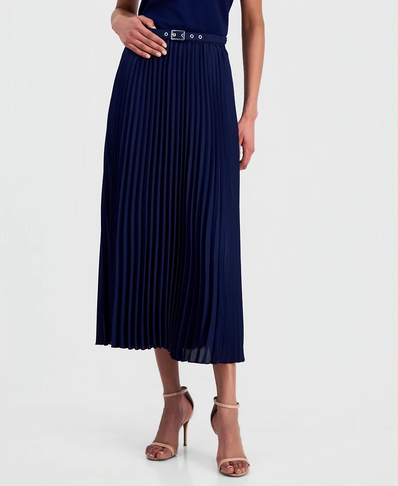 Anne Klein Women's Belted Pull-On Pleated Midi Skirt
