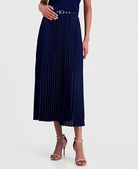 Anne Klein Women's Belted Pull-On Pleated Midi Skirt