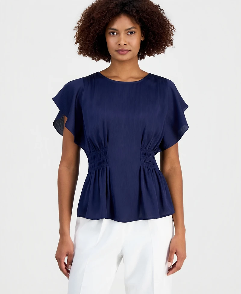 Anne Klein Women's Flutter-Sleeve Smocked-Waist Top